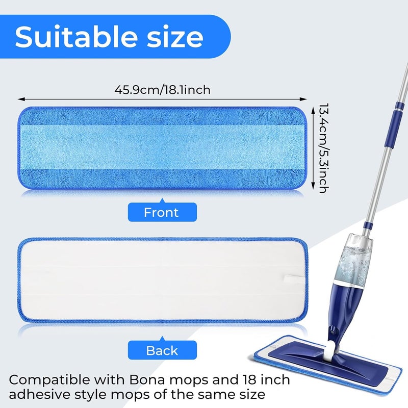 wlich 3 Pack Microfiber Cleaning Pads are Compatible with Bona Mop,18 Inch Replaceable Mop Pad Refill,Washable & Reusable Blue Microfiber Mop Pads for Hardwood and Hard-Surface Floors - Image 2